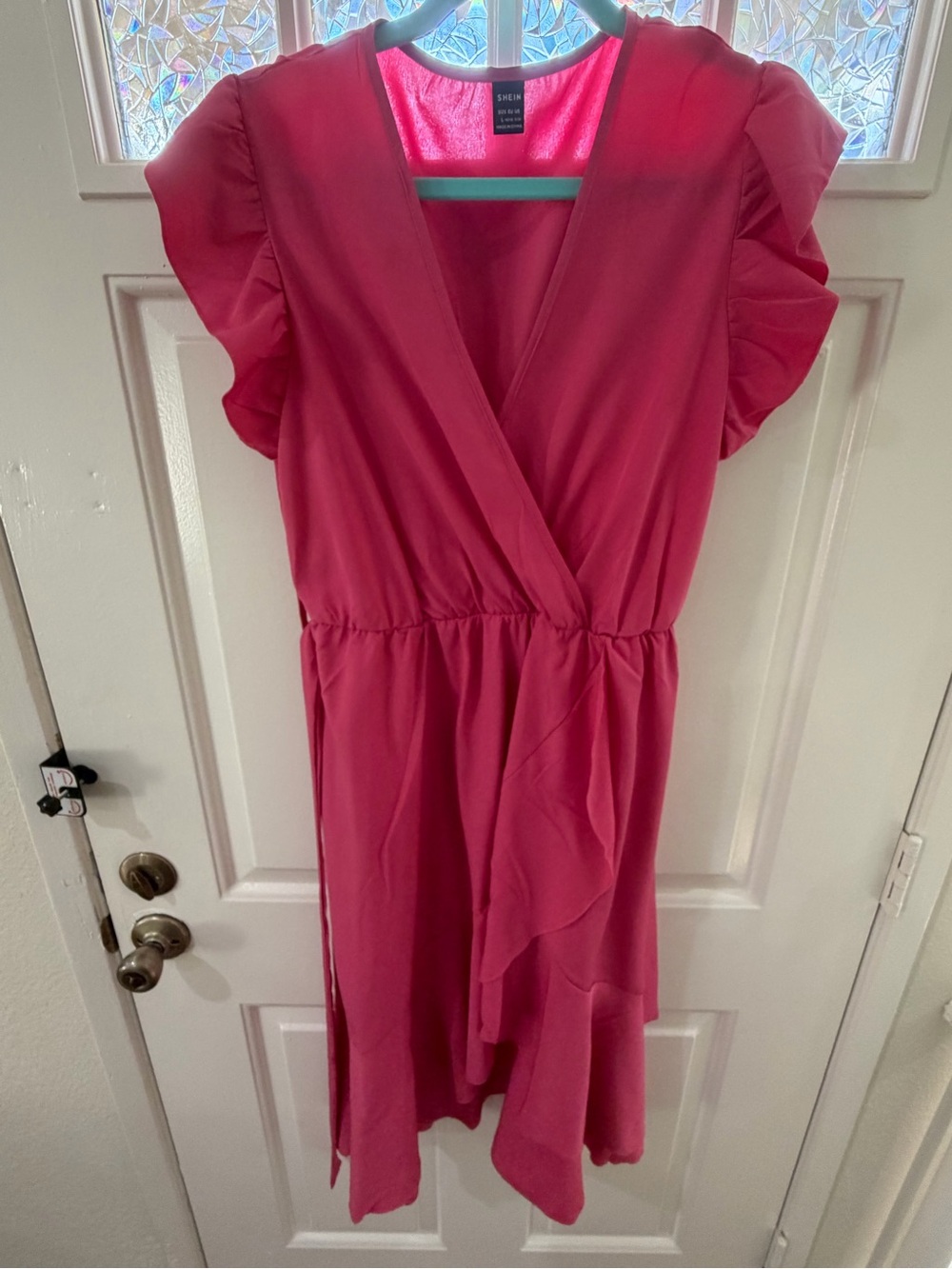 SHEIN Large Hot Pink Ruffle Wrap Dress